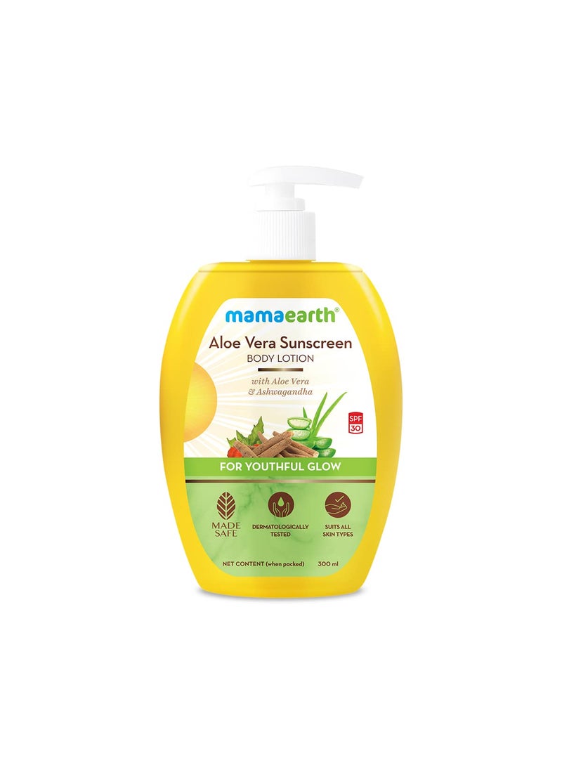 Mamaearth - Mamaearth Aloe Vera SPF 30 Sunscreen Body Lotion | Helps Prevent Tanning & Adds Glow to Skin | Lightweight & Non-Greasy | Suits All Skin Types | 10.14 Fl Oz/300ml - Image 1