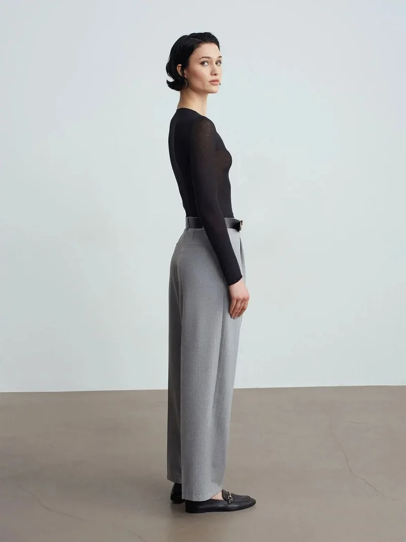 ديلفين Dilvin Belted Wide-leg Palazzo Trousers