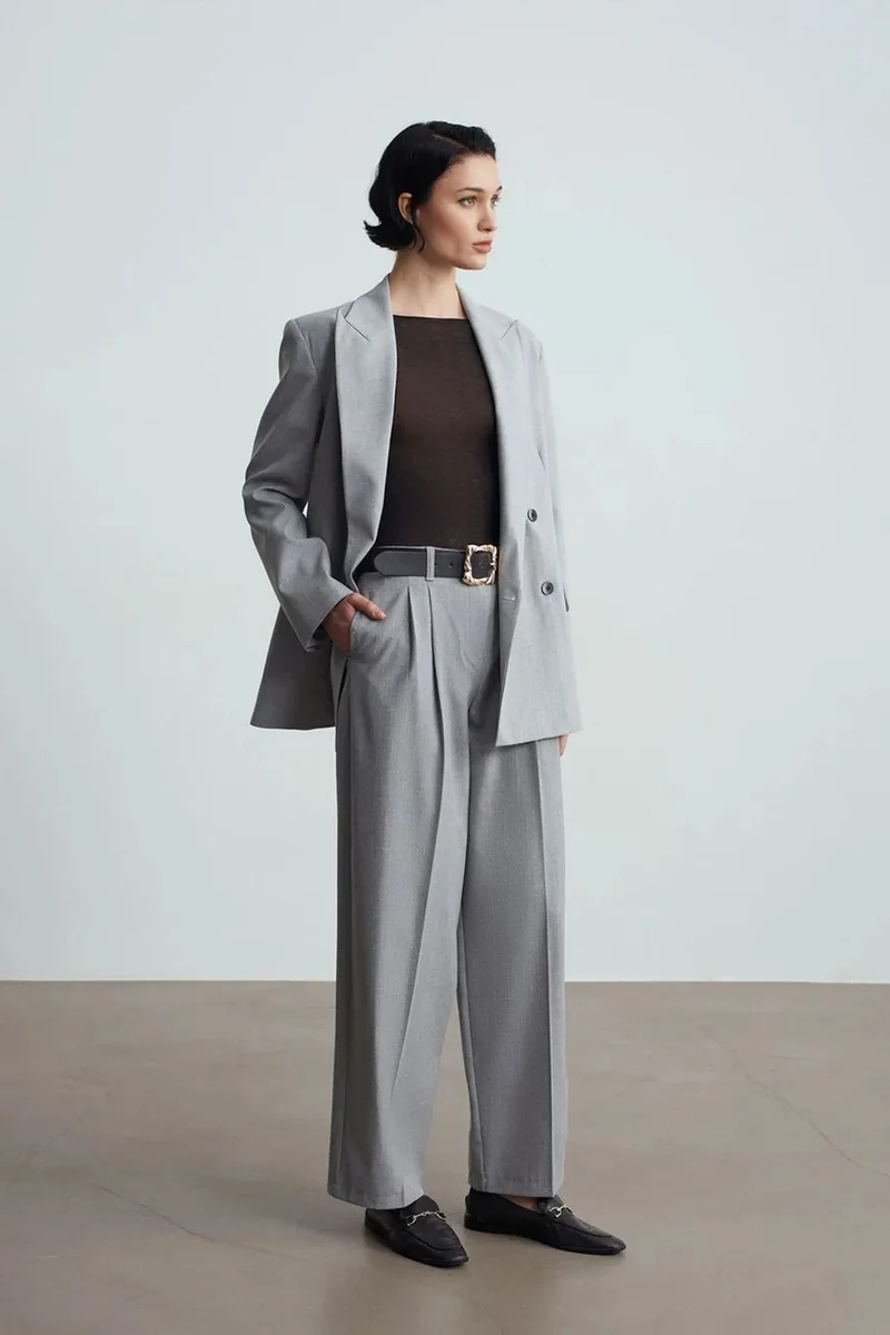 DILVIN Belted Wide-leg Palazzo Trousers