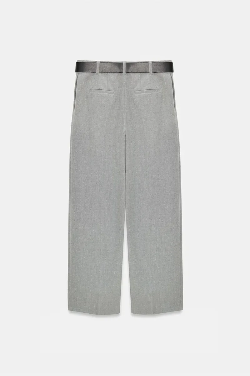 Dilvin Light Grey DILVIN Belted Wide-leg Palazzo Trousers for Women | Best Price UAE