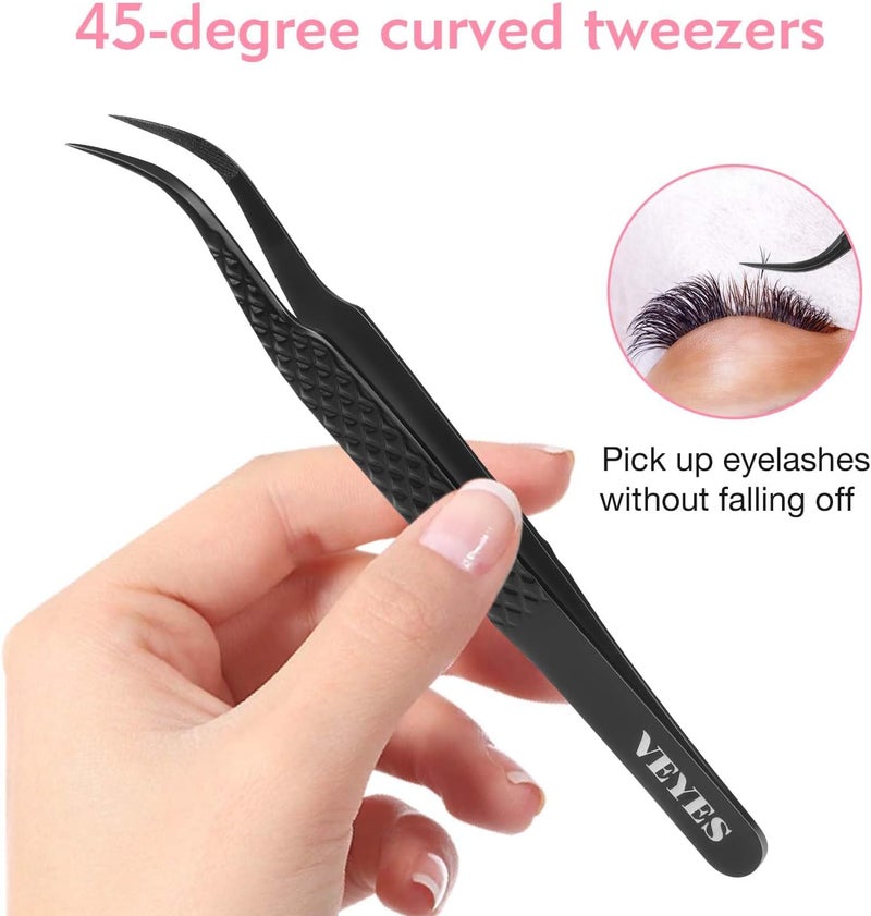 VEYES INC Lash Tweezers for Eyelash Extensions,High Precision Tweezers for Individual Classic and Volume Lash,Stainless Steel Tweezers-45 Degree - Image 2