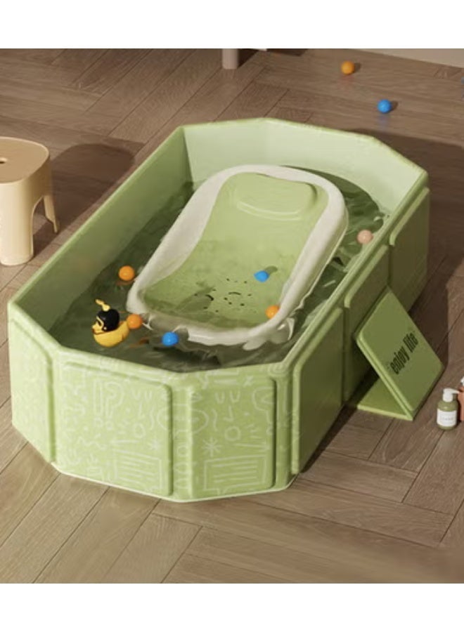ميكسد حوض استحمام للأطفال، حوض استحمام قابل للطي، حوض استحمام محمول بقاعدة مانعة للانزلاق + 5 كرات بحرية + 4 ألعاب بط صغيرة، سعة كبيرة، مناسب للأطفال من عمر 0 إلى 8 سنوات - Image 3