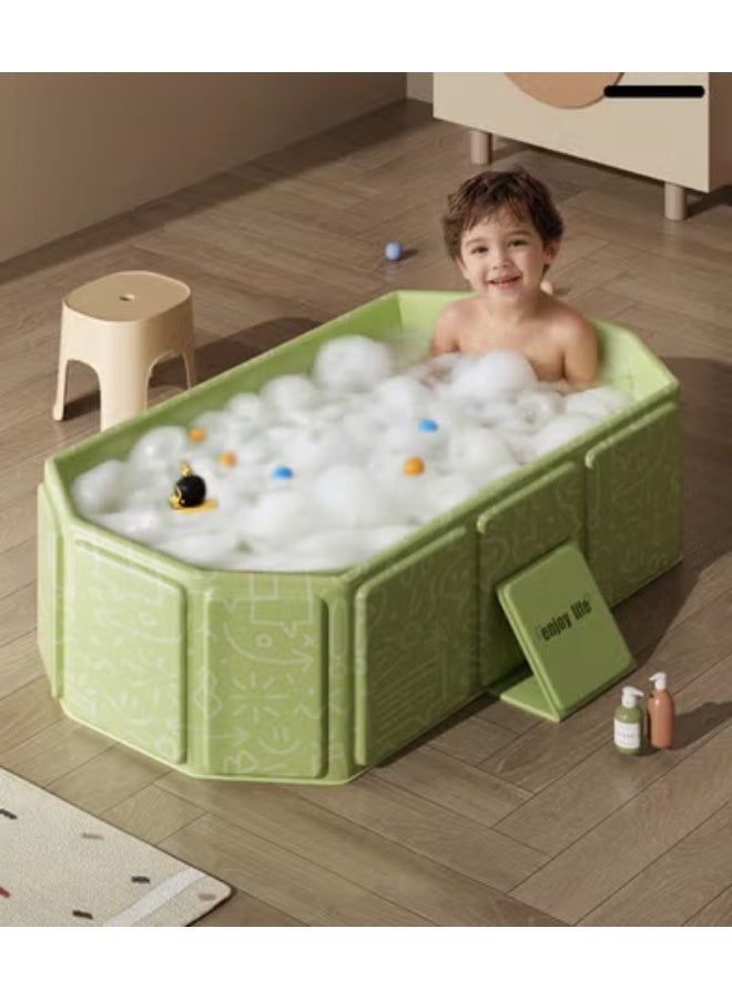 ميكسد حوض استحمام للأطفال، حوض استحمام قابل للطي، حوض استحمام محمول بقاعدة مانعة للانزلاق + 5 كرات بحرية + 4 ألعاب بط صغيرة، سعة كبيرة، مناسب للأطفال من عمر 0 إلى 8 سنوات - Image 2