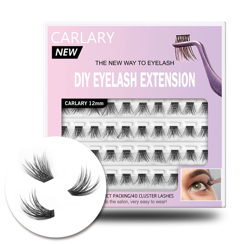 DIY Eyelash Extension, Individual Lashes, 3D Effect Reusable 40 Cluster Lashes, C Curl Fluffy Wispy Individual Eyelash Clusters for Home Eyelash Extensions (12mm)