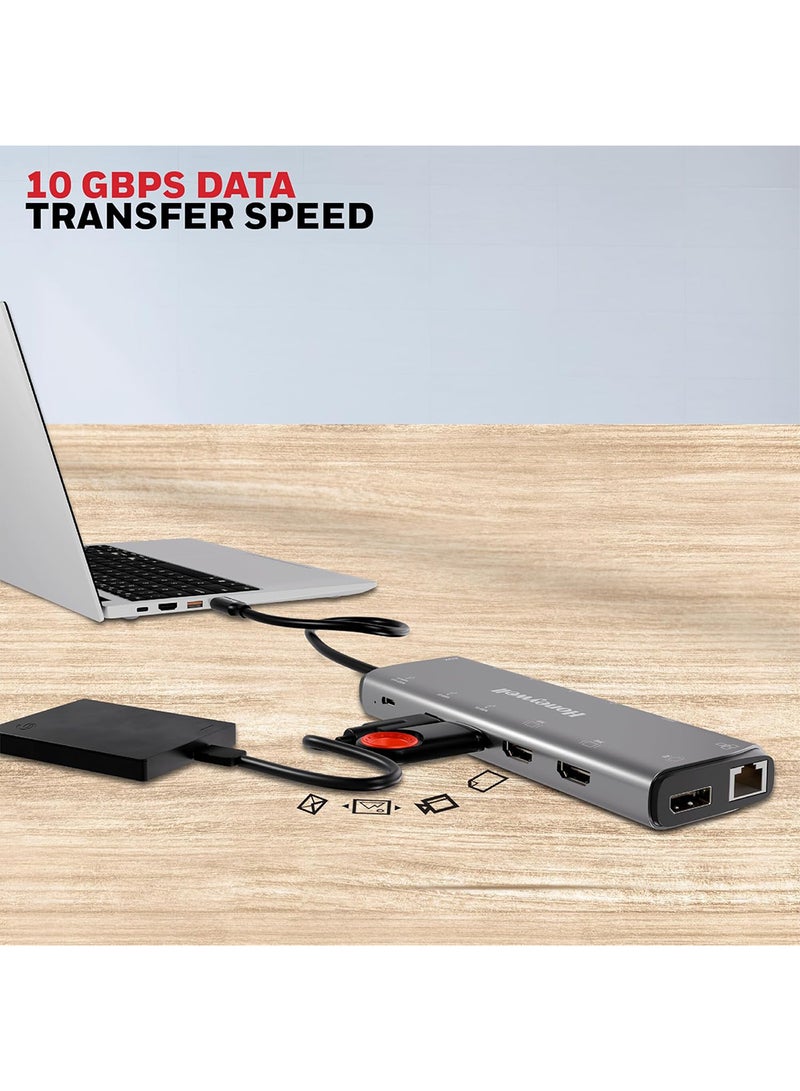 Honeywell 14In1 Type C Docking Station With Dual 8K Hdmiand Dp Ethernet Port Usb 3.2 3.0 And 2.0 2Xtype C 3.2 3.5 Mm Audio Port Sd And Microsd Slot For All Devices Like Windows/Macbook Grey Grey - Image 5