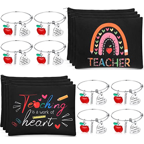Highergo 16 Pcs Teacher Appreciation Gift Set for Women, 8 Makeup Pouch Cosmetic Bags and 8 Bangle Bracelets, Valentine Graduation Teachers Day Thank You Gifts(Rule Style) - Image 1
