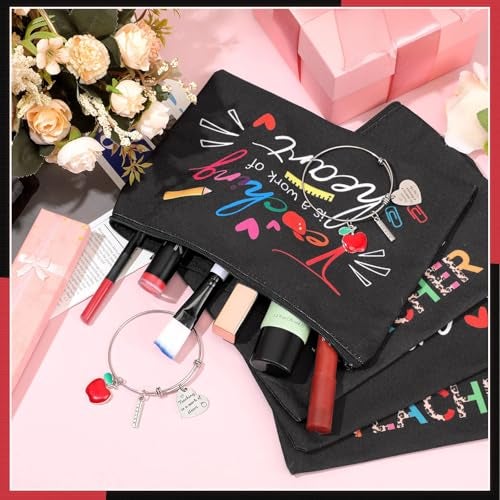 Highergo 16 Pcs Teacher Appreciation Gift Set for Women, 8 Makeup Pouch Cosmetic Bags and 8 Bangle Bracelets, Valentine Graduation Teachers Day Thank You Gifts(Rule Style) - Image 3