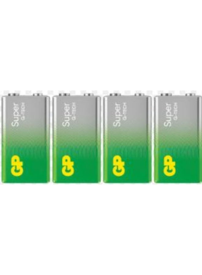 4-Pieces GP 9V Super Alkaline Block Batteries, Block Battery 6LR61 9 V, with High Energy Density, G-TECH Longlife Technology,