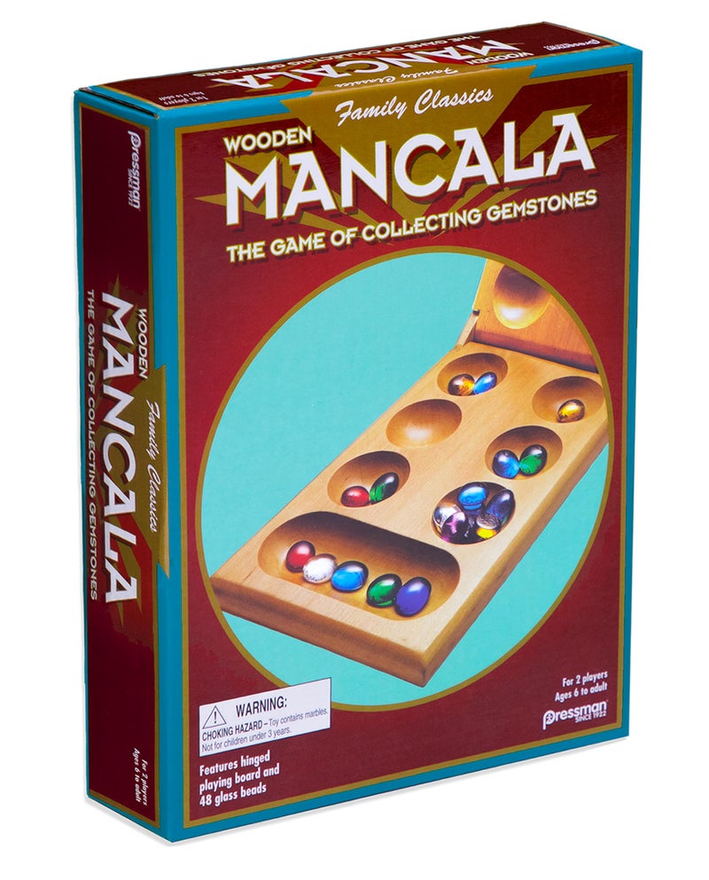Pressman Mancala Board Game | Fun Classic Table for Adults & Kids | Includes 48 Glass Mancala Stones and Wood Hinged Playing Board | 2 Players, Ages 6+ - Image 5