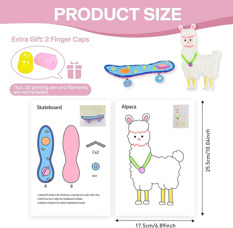 Vomika 3D Pen Printing Template, 20 Sheets 3D Printer Drawing Graffiti, 3D Painting Paper Stencils with a PVC Transparent Board, for Christmas Birthday DIY Gifts - Image 2