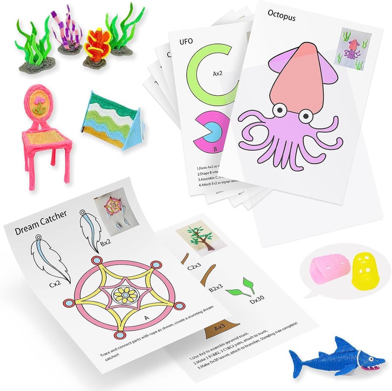 Vomika 3D Pen Printing Template, 20 Sheets 3D Printer Drawing Graffiti, 3D Painting Paper Stencils with a PVC Transparent Board, for Christmas Birthday DIY Gifts - Image 1