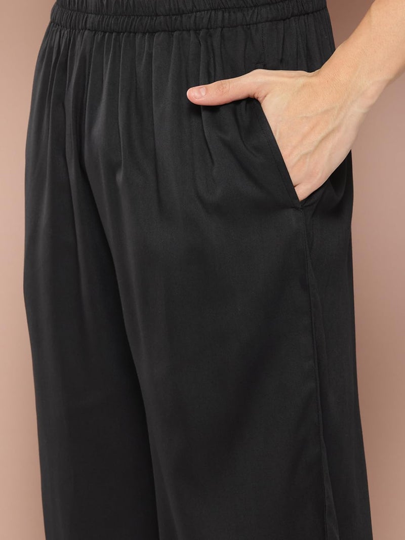 See Designs Men's Long Sleeve Curved Hem Mandarin Collar Black Rayon Solid Pathani Sets - SDKT651M - Image 3