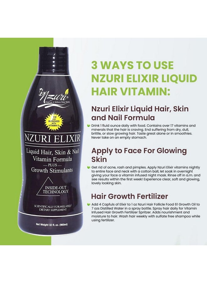 Nzuri Elixir Hair Skin And Nails Vitamins For Women And Men With Biotin Folate And Vitamin D For Daily Growth Supplement To Reducing Dryness Thinning And Loss 32 Oz. - Image 3