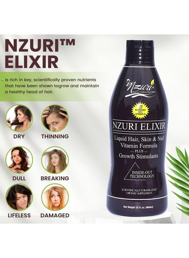 Nzuri Elixir Hair Skin And Nails Vitamins For Women And Men With Biotin Folate And Vitamin D For Daily Growth Supplement To Reducing Dryness Thinning And Loss 32 Oz. - Image 2