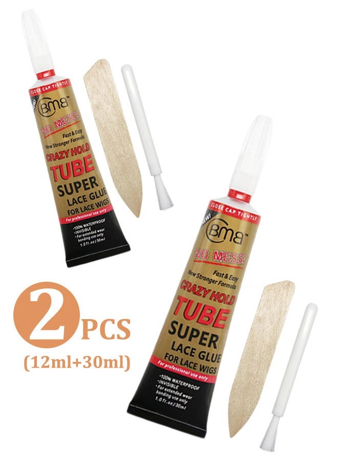 BMB 2 Pcs Tube Super Lace Glue For Lace Wigs,100% Waterproof Invisible,Super Lace Glue Waterproof Super Fix, Wig Glue, Waterproof Adhesive Glue (12ml+30ml) - Image 1