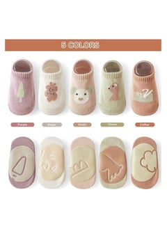 Joyelink Baby Non Slip Socks, Azonee 5 Pairs Anti Slip Cozy Kids Socks With Non Skid Grips for 1-3 years old Toddler Little Kids (M)  - Image 2
