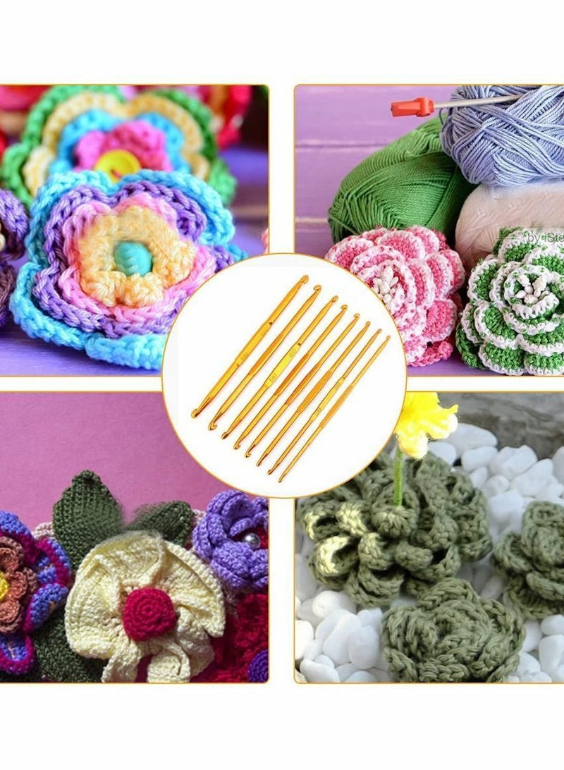 Y&D Crochet Hook Set, 8 Pcs Handle Hooks Knitting Needle Golden Alumina Double End Crocheting and Set Weave Craft DIY Sewing Accessory - Image 2