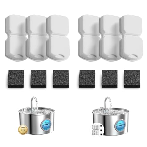 GIOTOHUN Cat Water Fountain Filter Replacement: 12 Cat Fountain Filter - 12 Pet Fountain Filter - 6 Carbon Filters & 6 Foam Filters - Suitable for GIOTOHUN Stainless Steel Cat Fountain S11 - Image 1
