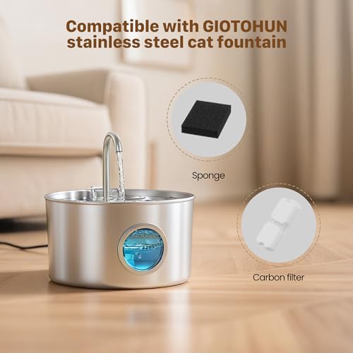 GIOTOHUN Cat Water Fountain Filter Replacement: 12 Cat Fountain Filter - 12 Pet Fountain Filter - 6 Carbon Filters & 6 Foam Filters - Suitable for GIOTOHUN Stainless Steel Cat Fountain S11 - Image 2
