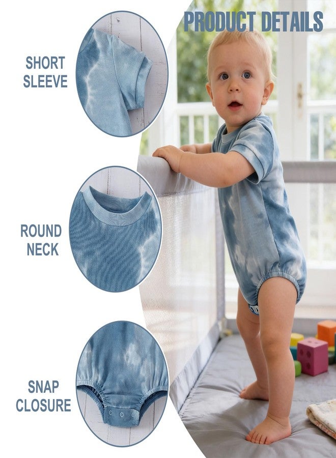 ROMPERINBOX Baby Boy Bodysuits 2 Pack Tie Dye Short Sleeve Onsies Infant Bubble Romper (Light Brown/Blue, 6-9 Months) - Image 3