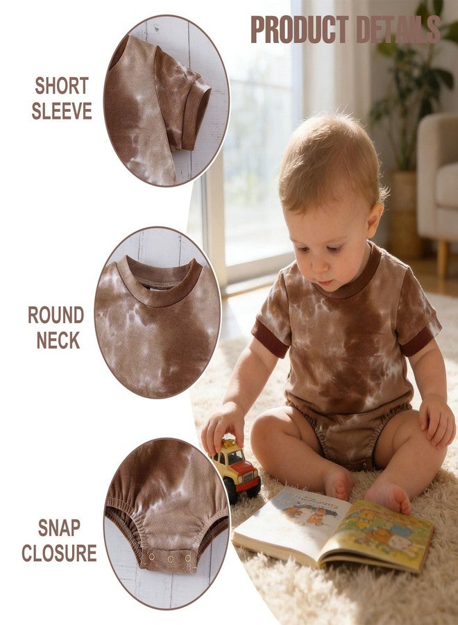 ROMPERINBOX Baby Boy Bodysuits 2 Pack Tie Dye Short Sleeve Onsies Infant Bubble Romper (Light Brown/Blue, 6-9 Months) - Image 2