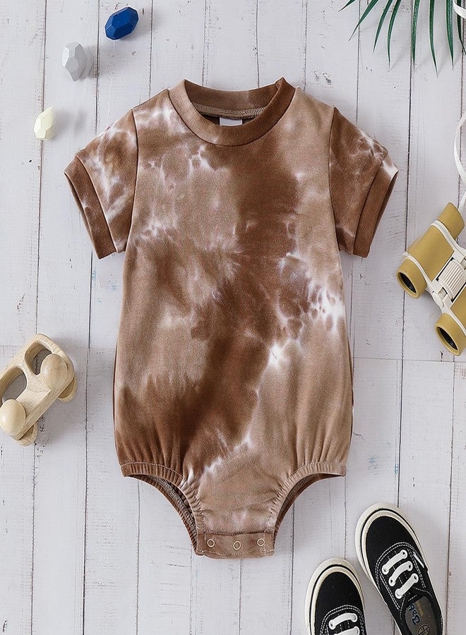 ROMPERINBOX Baby Boy Bodysuits 2 Pack Tie Dye Short Sleeve Onsies Infant Bubble Romper (Light Brown/Blue, 6-9 Months) - Image 5