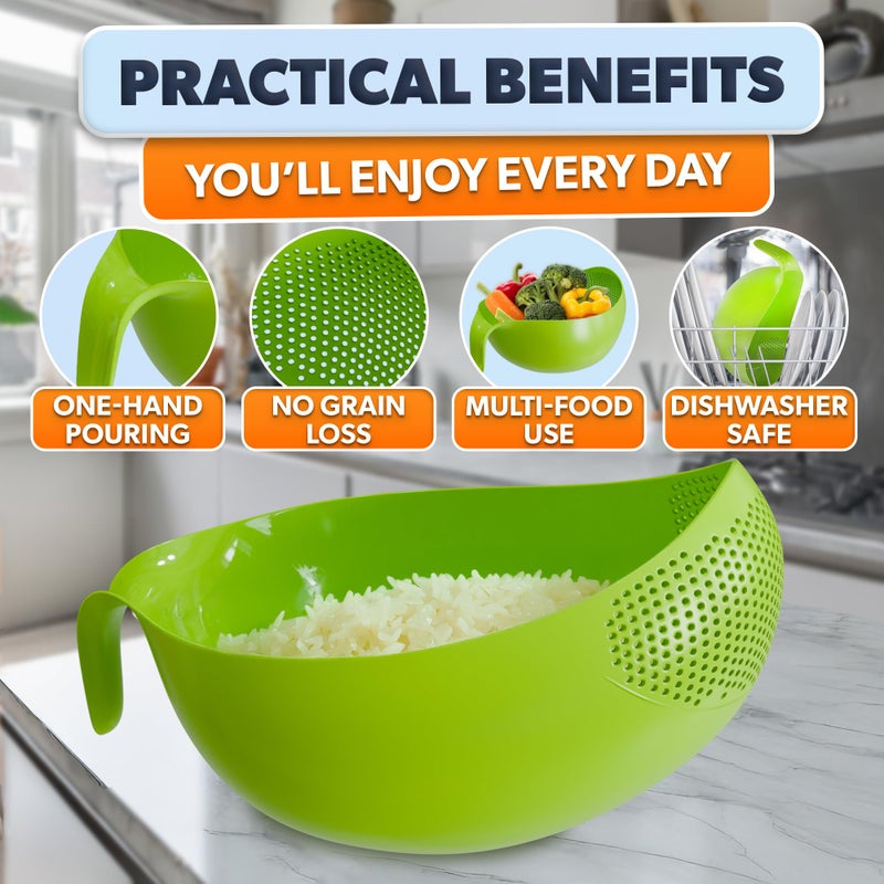 V TOWER Rice Strainer with Handle - Lightweight Rice Washer Strainer Bowl with Smart Design for Easy Water Draining, Easy to Use & Clean ABS Plastic Colander with Handle for Cereals, Pasta, Vegetables, Fruits - Image 4
