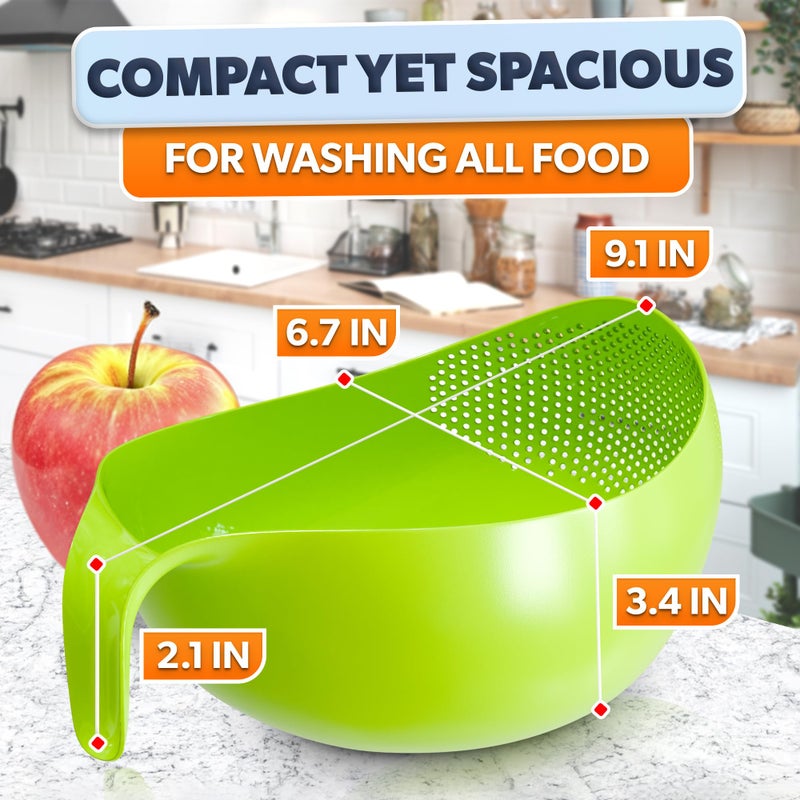 V TOWER Rice Strainer with Handle - Lightweight Rice Washer Strainer Bowl with Smart Design for Easy Water Draining, Easy to Use & Clean ABS Plastic Colander with Handle for Cereals, Pasta, Vegetables, Fruits - Image 2