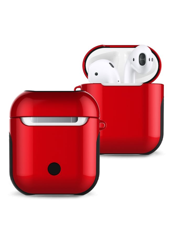 Case Cover Varnished PC Bluetooth Earphones Case Anti-lost Storage Bag for Apple AirPods 1/2 Red