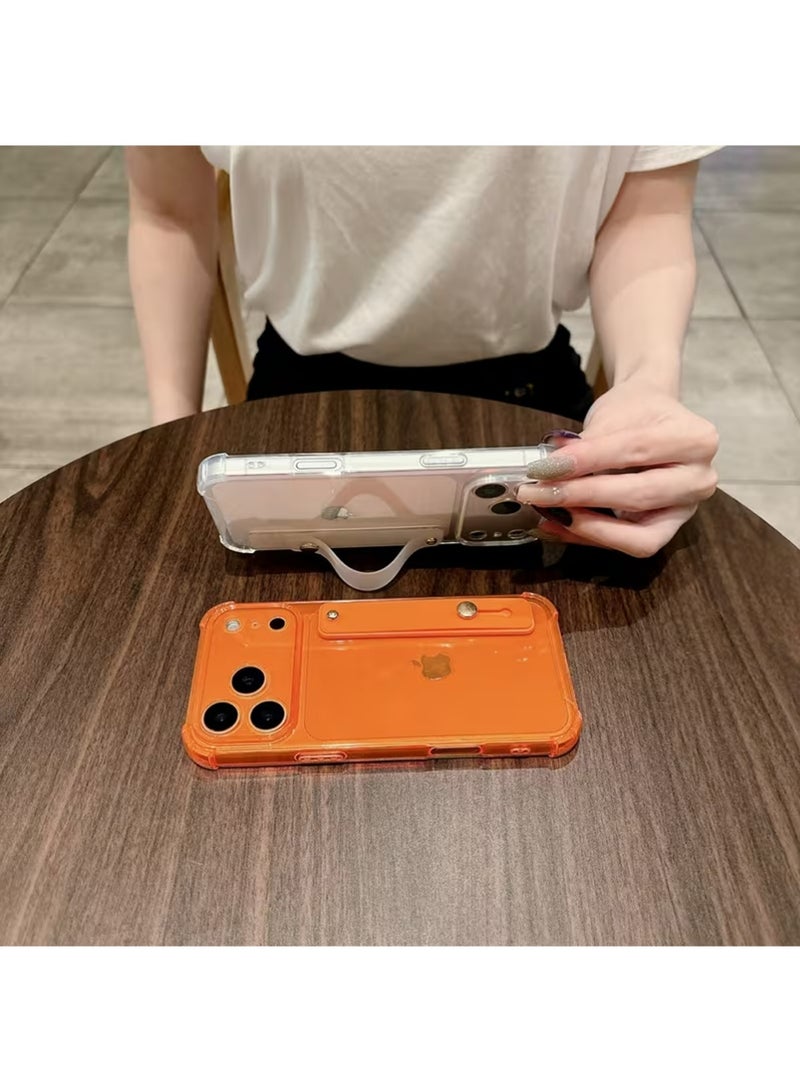 إكس ليفيل حالة لـ iPhone 17 Pro ، حامل الشريط مع معصم الركض ، واضح ناعم TPU واقي مقاوم للصدمات غطاء قوي ، حلقة قبضة اليد القابلة للتعديل لـ iPhone 17 Pro 6.3 بوصة برتقالية - Image 2