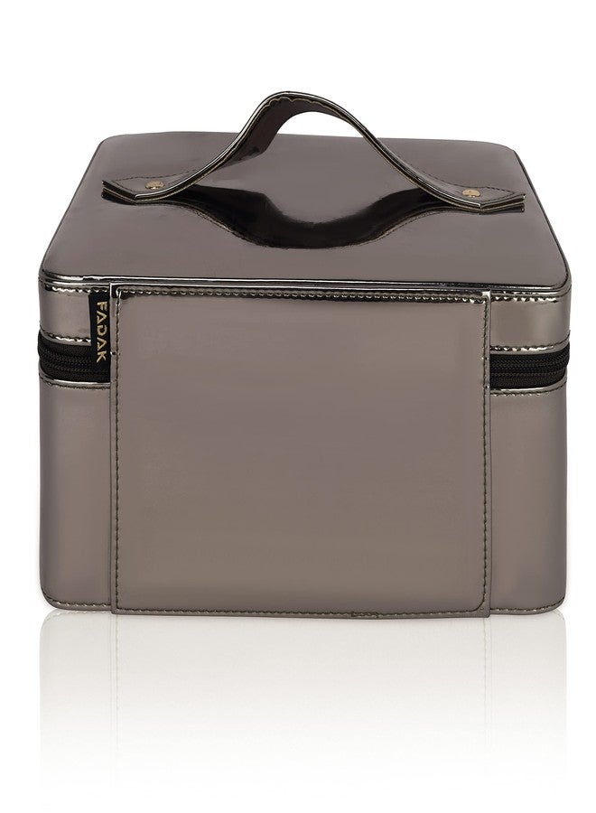 FADAK Makeup Bag Cosmetic Box Jewelry Bridal Box Trousseau Box Vanity Beauty Case for Wedding Makeup Box Large Vanity Box Vanity Bag with Dividers for Brushes Travel Cosmetic Organizer Bag (Grey) - Image 2