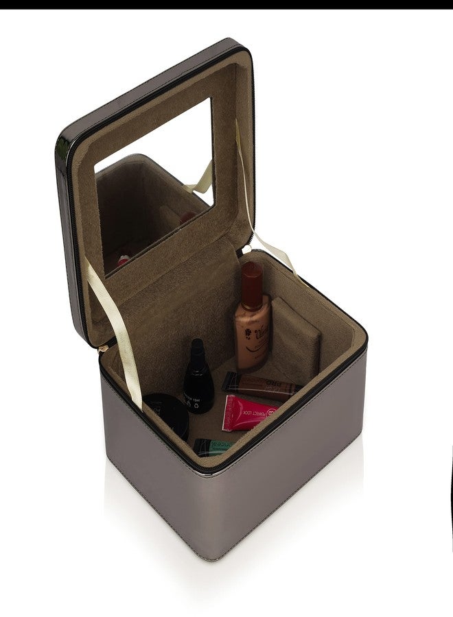 FADAK Makeup Bag Cosmetic Box Jewelry Bridal Box Trousseau Box Vanity Beauty Case for Wedding Makeup Box Large Vanity Box Vanity Bag with Dividers for Brushes Travel Cosmetic Organizer Bag (Grey) - Image 4