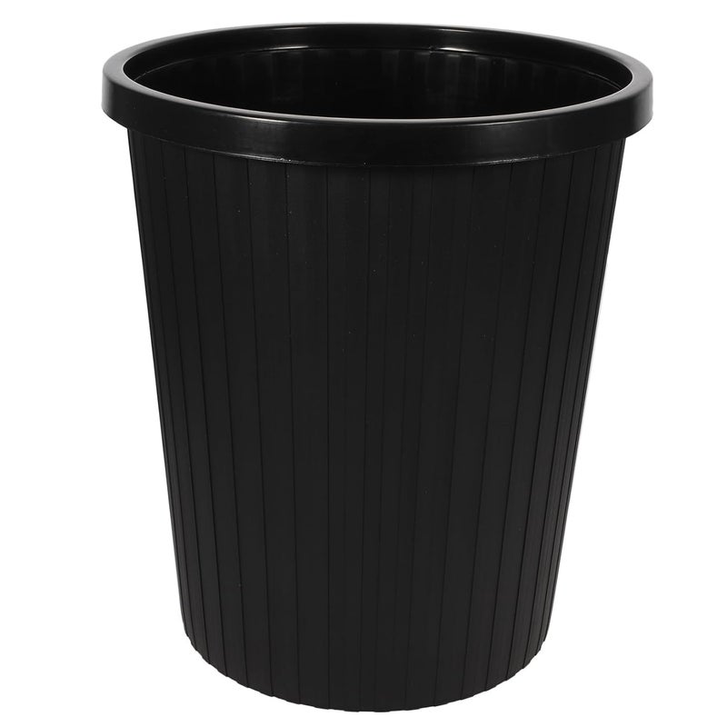 Plastic Waste Bin Black Wood Grain Small Open Top Garbage Can for Office Desk Organizer Household Rubbish Container Wastebasket for Workspace - Image 1