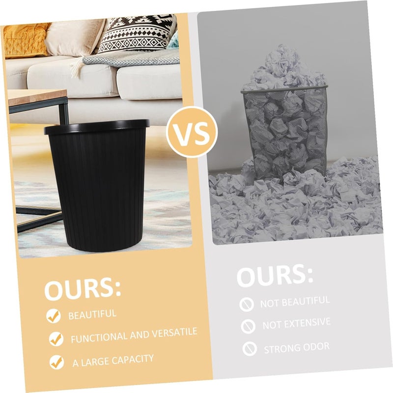 Plastic Waste Bin Black Wood Grain Small Open Top Garbage Can for Office Desk Organizer Household Rubbish Container Wastebasket for Workspace - Image 5