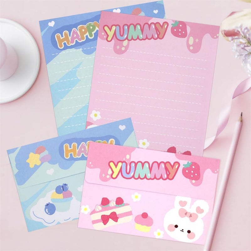 مجموعة ورق مسطر ومظاريف، 20 ورقة من ورق القرطاسية و20 مظروفًا، ورق كتابة رسائل لطيف للأطفال والأولاد والبنات - Image 4