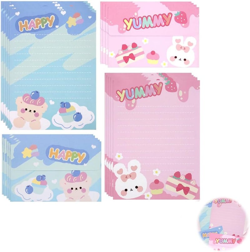 مجموعة ورق مسطر ومظاريف، 20 ورقة من ورق القرطاسية و20 مظروفًا، ورق كتابة رسائل لطيف للأطفال والأولاد والبنات - Image 1