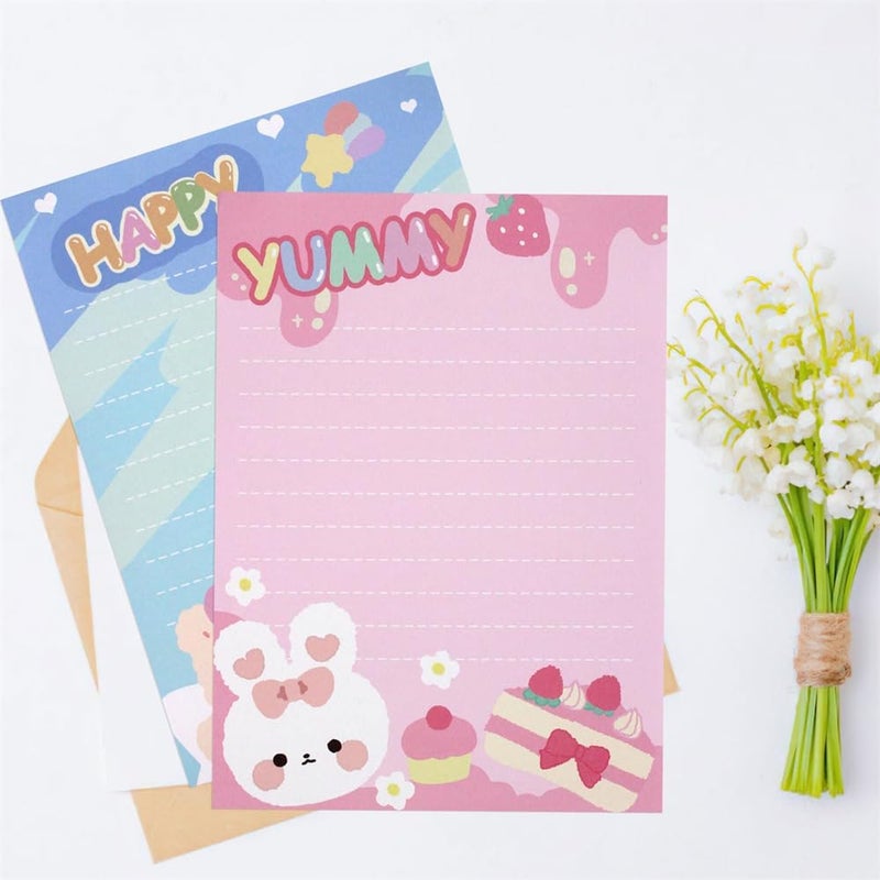 مجموعة ورق مسطر ومظاريف، 20 ورقة من ورق القرطاسية و20 مظروفًا، ورق كتابة رسائل لطيف للأطفال والأولاد والبنات - Image 5