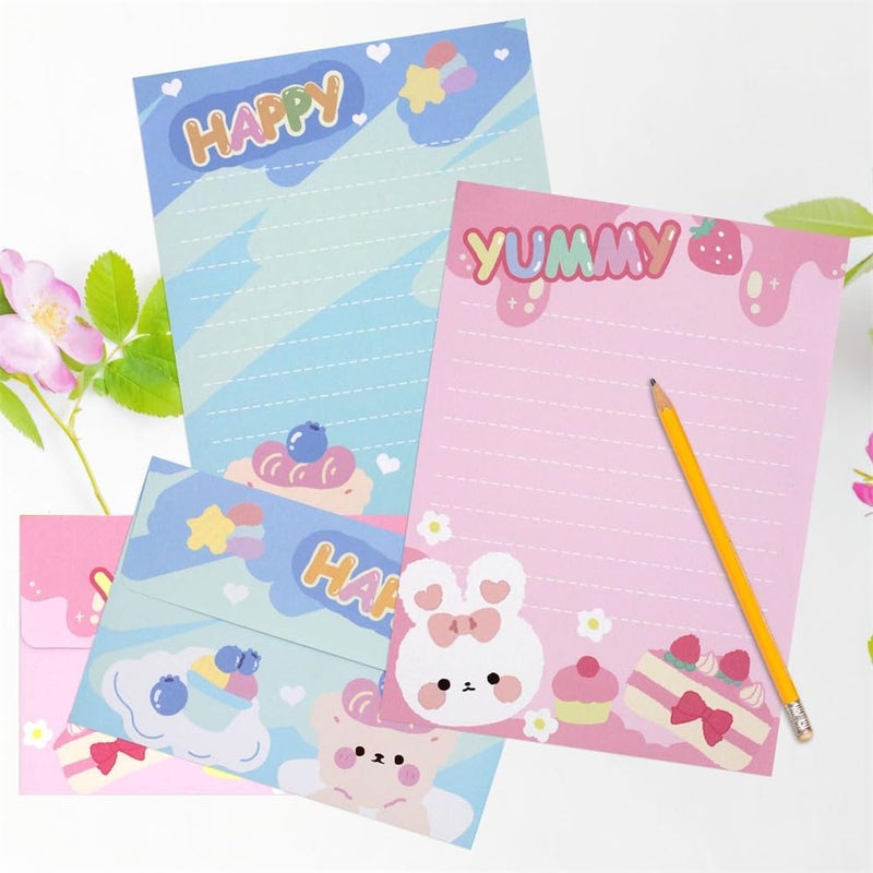 مجموعة ورق مسطر ومظاريف، 20 ورقة من ورق القرطاسية و20 مظروفًا، ورق كتابة رسائل لطيف للأطفال والأولاد والبنات - Image 2