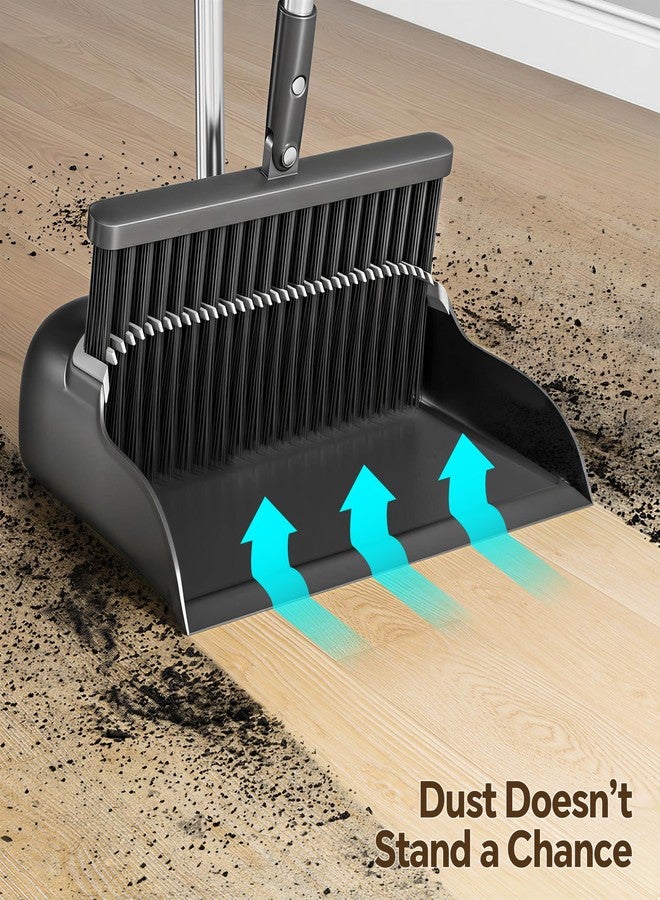 POPMOP Broom and Dustpan Set, 52" Long Handle Standing Broom with Dustpan Combo Set with Dust Pan Teeth to Clean Pet Hair, Easy Sweeping Suitable for Home Kitchen Office Lobby - Image 4
