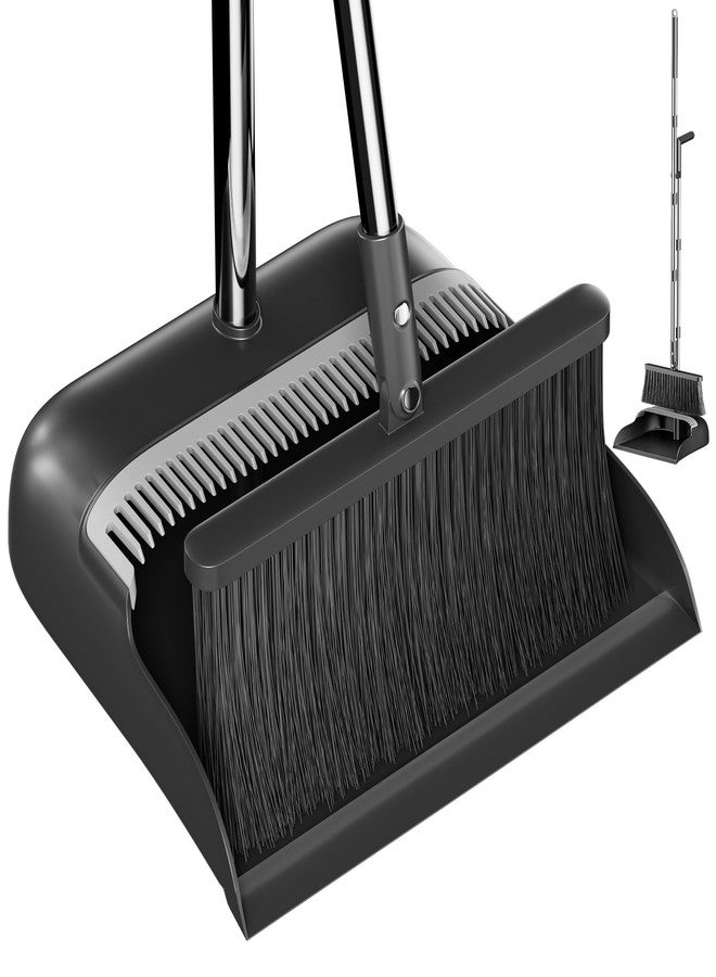 POPMOP Broom and Dustpan Set, 52" Long Handle Standing Broom with Dustpan Combo Set with Dust Pan Teeth to Clean Pet Hair, Easy Sweeping Suitable for Home Kitchen Office Lobby - Image 1