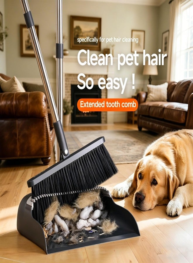 POPMOP Broom and Dustpan Set, 52" Long Handle Standing Broom with Dustpan Combo Set with Dust Pan Teeth to Clean Pet Hair, Easy Sweeping Suitable for Home Kitchen Office Lobby - Image 3