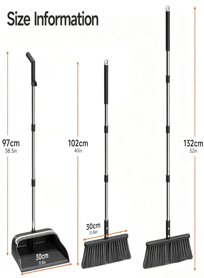 POPMOP Broom and Dustpan Set, 52" Long Handle Standing Broom with Dustpan Combo Set with Dust Pan Teeth to Clean Pet Hair, Easy Sweeping Suitable for Home Kitchen Office Lobby - Image 2