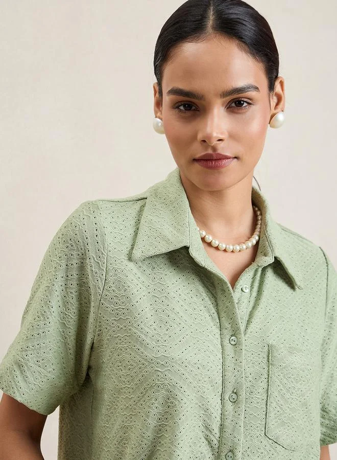 Femmella Femmella Knitted Schiffli Button Down Longline Shirt