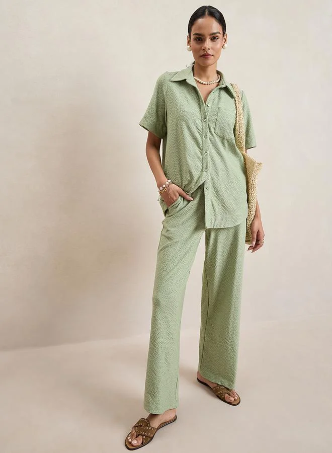 Femmella Femmella Knitted Schiffli Button Down Longline Shirt