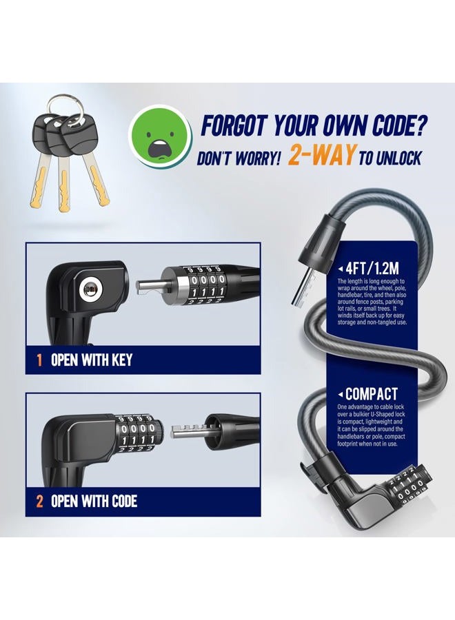 SEWAY Scooter Lock Cable for Xiaomi Mijia M365 ES Series, Bicycle Combination Locks Coiled Chain Lock Basic Self Coiling Core Steel Wire 4 ft. Long 1/3 inch Fit for M365/ES1/ES2/ES3/ES4 - Image 3