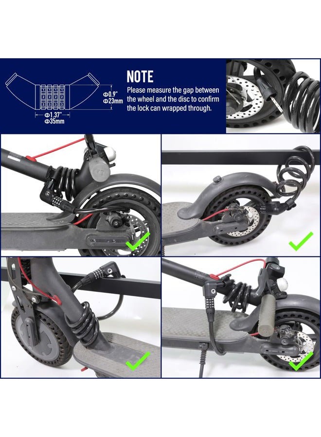 SEWAY Scooter Lock Cable for Xiaomi Mijia M365 ES Series, Bicycle Combination Locks Coiled Chain Lock Basic Self Coiling Core Steel Wire 4 ft. Long 1/3 inch Fit for M365/ES1/ES2/ES3/ES4 - Image 2