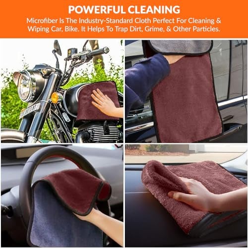 Tukzer Multi-Purpose Coral Velvet Microfiber Cloths for Car Bike| Ultra-Soft Super Absorbent Lint-Free for Exterior Interior Dashboard Cleaning Washing Polishing(500 GSM Brown-Yellow| 2Pcs 35 X 75 cm) - Image 5