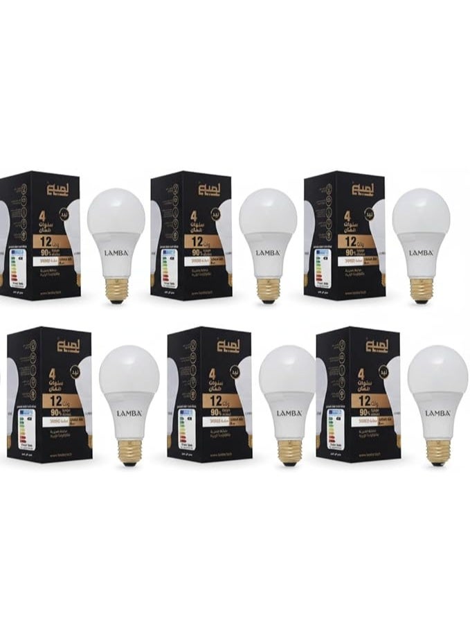 لمبة مجموعة لمبات ليد 12 وات A65 من LAMBAموفرة للطاقة بنسبة 90%، عمر افتراضي 30,000 ساعة، كفاءة A++، بضوء دافئ ( 6 قطع) ، اصفر - Image 2