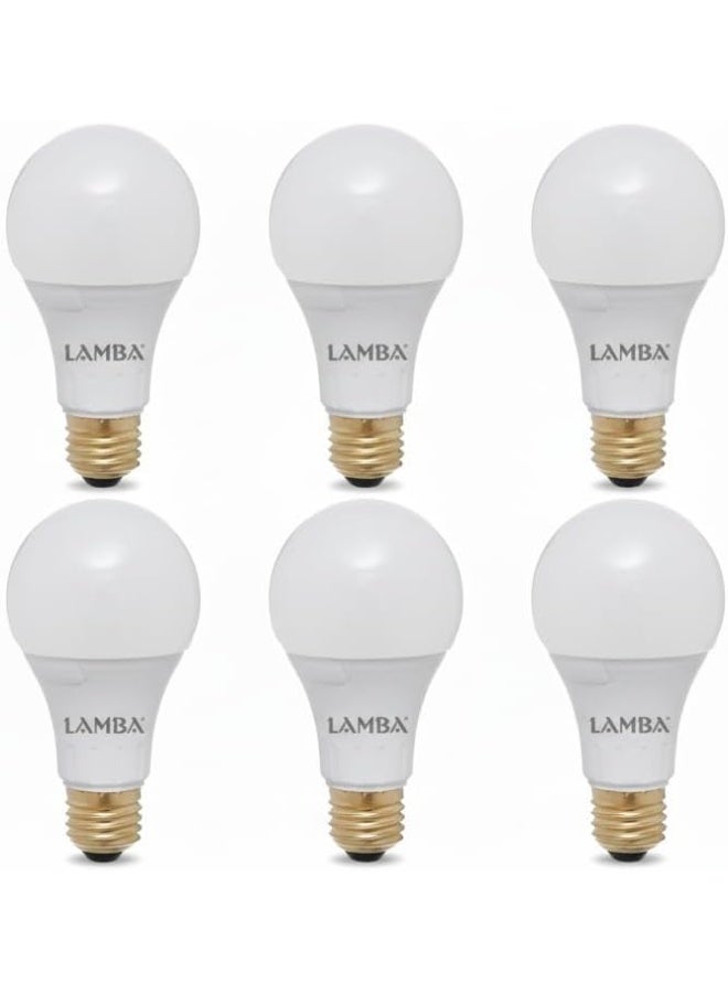 لمبة مجموعة لمبات ليد 12 وات A65 من LAMBAموفرة للطاقة بنسبة 90%، عمر افتراضي 30,000 ساعة، كفاءة A++، بضوء دافئ ( 6 قطع) ، اصفر - Image 1