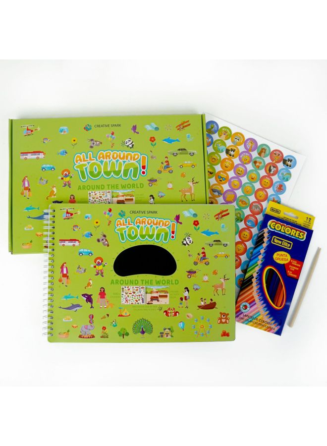 Sticker Book Children's Early Education Concentration Diy Coloring City Surrounding Scenes Removable And Repeated Sticker Book-Color:Sticker Book Around The City - Image 1